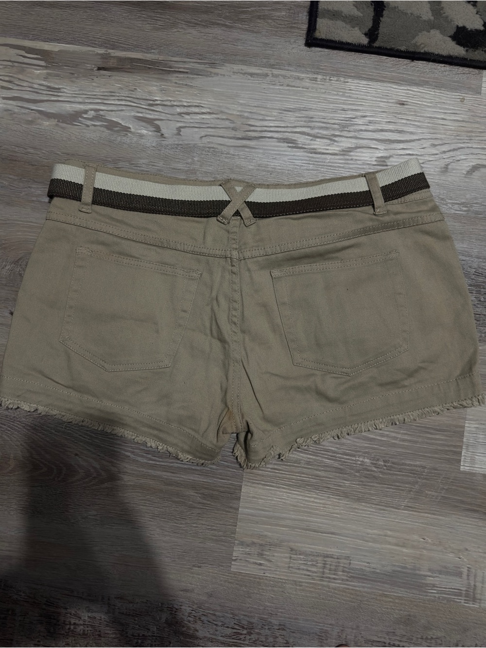 BeBop Tan Frayed Hem Jean Shorts with Contrast Belt
